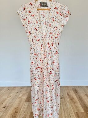 Reformation Bayu 100% Linen Floral Button Midi Dress w/ Belt & Pockets Size